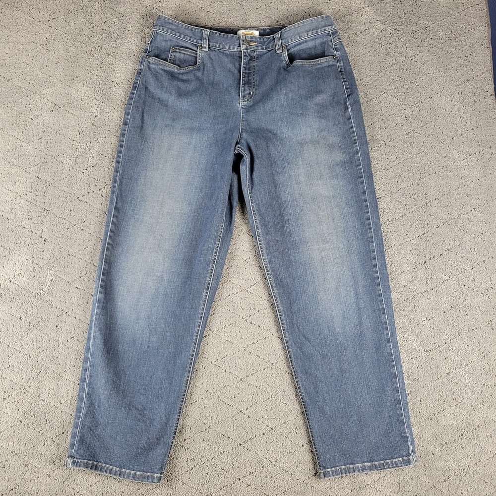 Talbots Jeans Womens 14P Blue Relaxed Straight Leg High Rise Stretch Denim